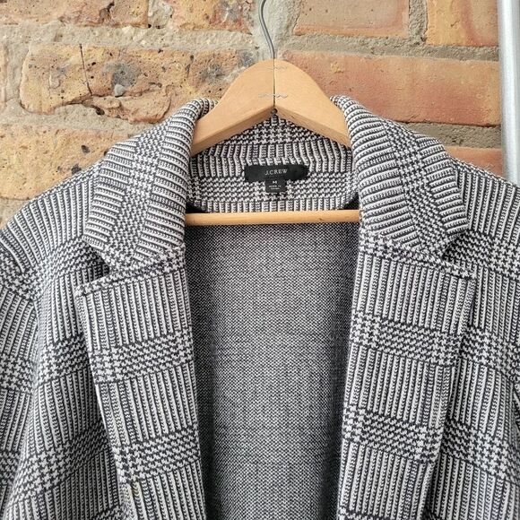 J Crew Sophie Open Front Knit Sweater Blazer Glen Plaid Black Grey Size Medium - Picture 4 of 7
